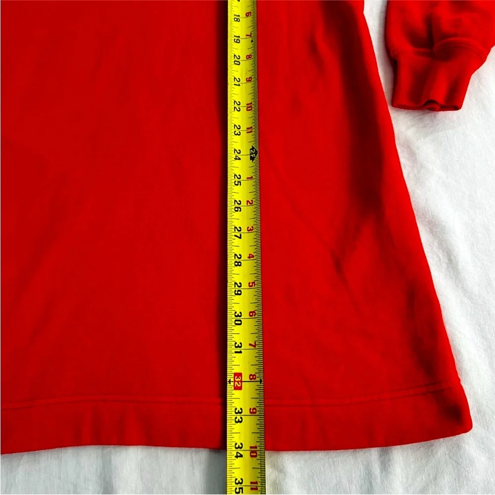 Nike Red Hoodie Dress Tunic Metallic Gold Swoosh Warm Fleece Lined